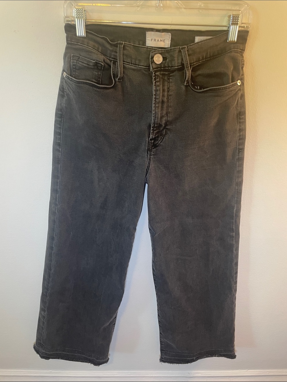 Frame Denim Ali Wide Crop Relaxed Jeans - Charcoal Wash Size 28